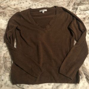 GH Bass & Co Brown V Neck Sweater with lace Size M